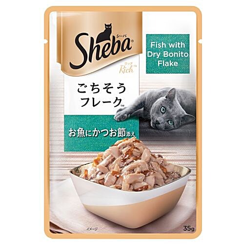 SHEBA Premium Cat Food - Fish With Dry Bonito Flake, For Adult Cat, 35 g (Pack of 12) 