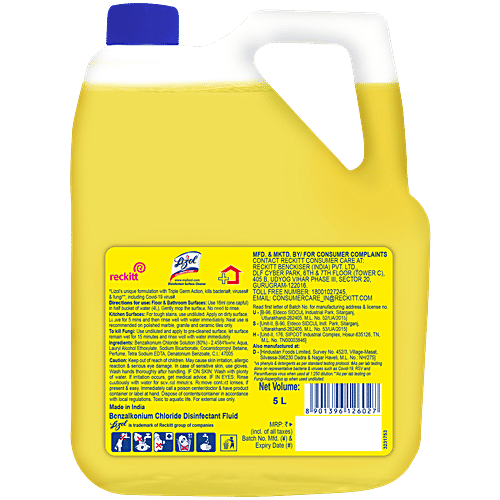 Lizol Disinfectant Surface Cleaner Liquid - Citrus, 5 L