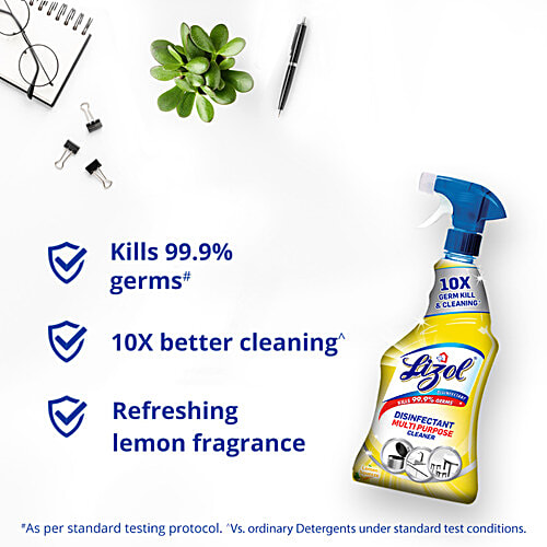 Lizol Disinfectant Multi-Purpose Power Cleaner Liquid Spray - Lemon, 450 ml 10X Germ Kill & Cleaning, Kills 99.9% Germs
