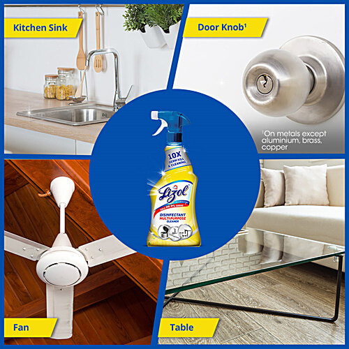 Lizol Disinfectant Multi-Purpose Power Cleaner Liquid Spray - Lemon, 450 ml 10X Germ Kill & Cleaning, Kills 99.9% Germs