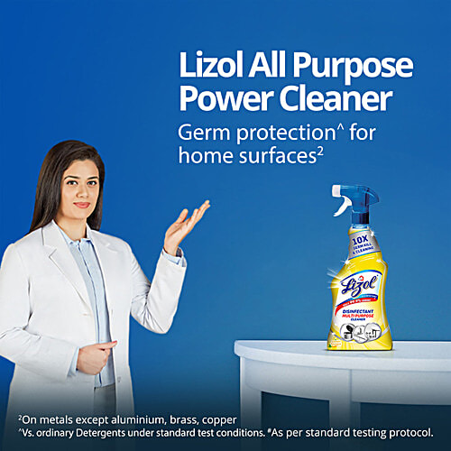 Lizol Disinfectant Multi-Purpose Power Cleaner Liquid Spray - Lemon, 450 ml 10X Germ Kill & Cleaning, Kills 99.9% Germs