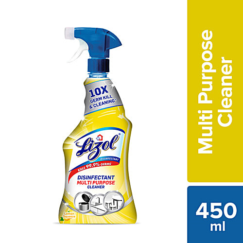Lizol Disinfectant Multi-Purpose Power Cleaner Liquid Spray - Lemon, 450 ml 10X Germ Kill & Cleaning, Kills 99.9% Germs