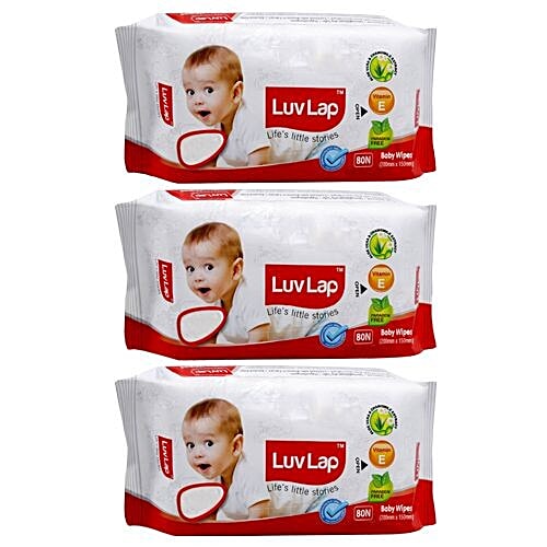 LuvLap Baby Wet Wipes - With Aloe Vera & Chamomile Extract, Paraben Free, 72 pulls Pack of 3 + 24 Wipes Free Paraben Free