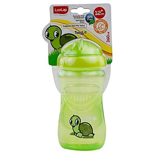 LuvLap Turtle Sipper - Green, 360 ml  BPA Free, No Leak, No Spill