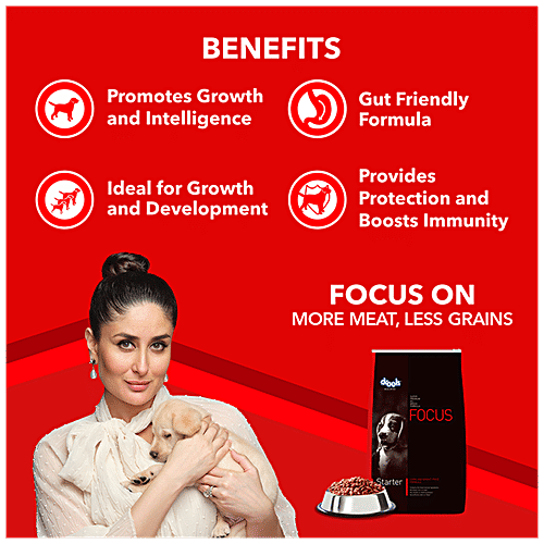 Drools Focus Super Premium All Breed Formula - For Starter Dogs, Corn & Wheat-Free, 15 Kg (Get Free 1.2 Kg Extra Inside) No Artificial Colors or Flavor