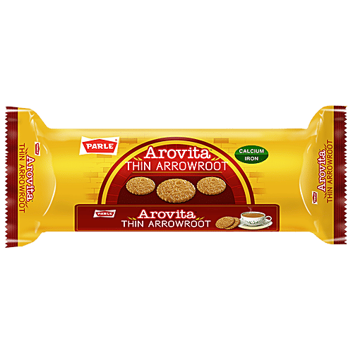 Parle Arovita Thin Arrowroot Biscuit - Rich In Calcium & Iron, Crispy, 150 g  Contains Calcium & Iron