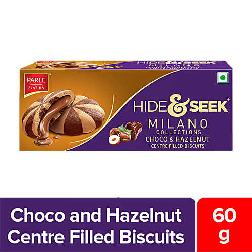 Parle Platina Hide & Seek Milano Collections Choco Hazelnut Centre Filled Biscuits, 60 g