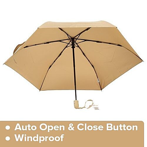 Parachase Three Fold Premium Umbrella - Auto-Open & Close, Windproof, Plain Khaki Coloured, 1 pc Windproof