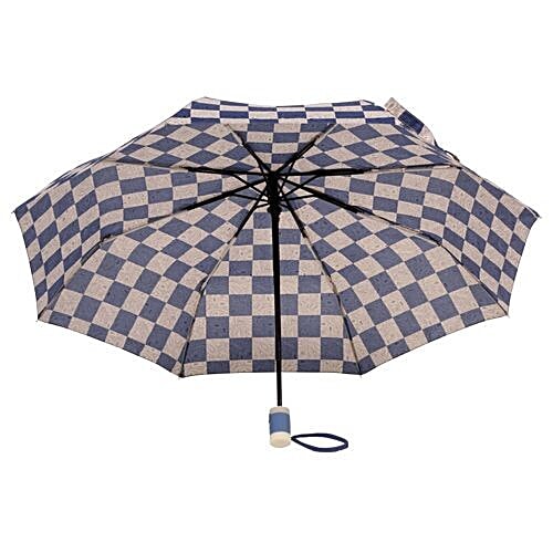 DP Three Fold Windproof Printed Premium Umbrella - Auto Open & Close, Cream & Blue, 1 pc Windproof