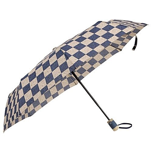 DP Three Fold Windproof Printed Premium Umbrella - Auto Open & Close, Cream & Blue, 1 pc Windproof