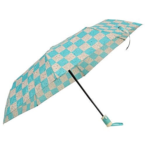 DP Three Fold Windproof Printed Premium Umbrella - Auto Open & Close, Cream & Sea Green, 1 pc  Windproof