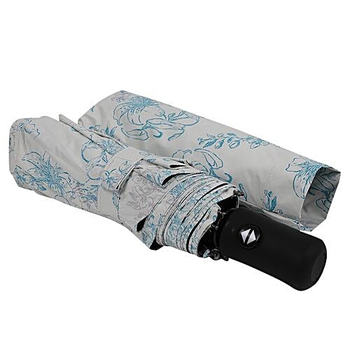 Daily Luck Three Fold Flower Printed Premium Umbrella - Auto Open & Close, Off-White, 1 pc Windproof, Waterproof