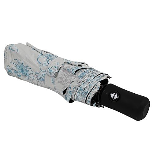 Daily Luck Three Fold Flower Printed Premium Umbrella - Auto Open & Close, Off-White, 1 pc Windproof, Waterproof