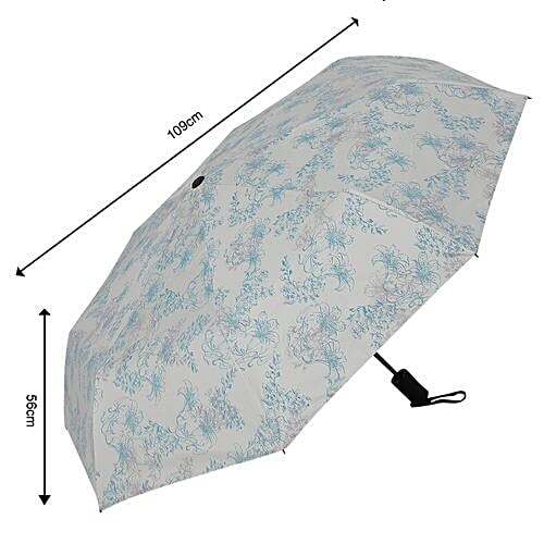 Daily Luck Three Fold Flower Printed Premium Umbrella - Auto Open & Close, Off-White, 1 pc Windproof, Waterproof