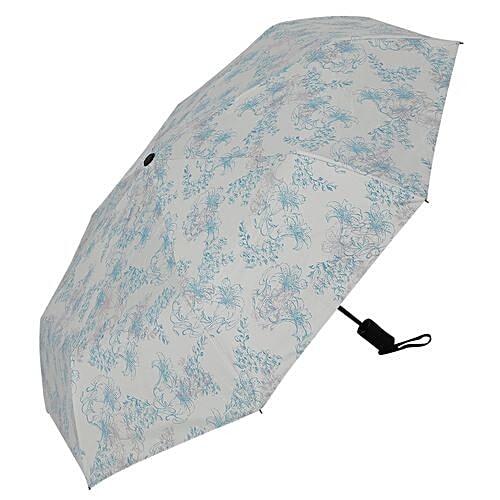 Daily Luck Three Fold Flower Printed Premium Umbrella - Auto Open & Close, Off-White, 1 pc Windproof, Waterproof