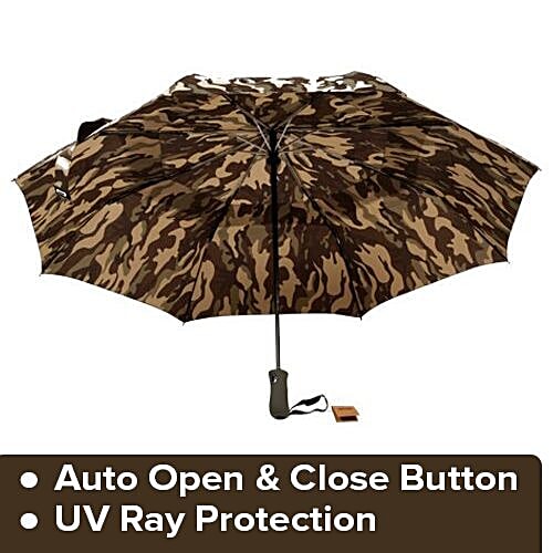 Parachase Three Fold Printed Premium Umbrella -  Auto Open & Close, Military Brown, 1 pc  