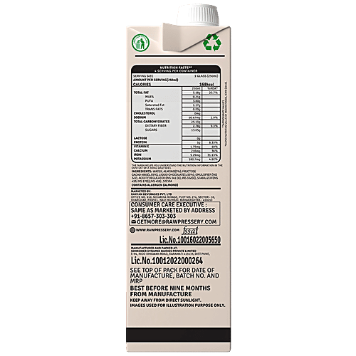 Raw Pressery Almond Milk Cacao - Lactose Free, Dairy Free & Vegan, 1 L  