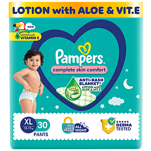 Pampers  Complete Skin Comfort Diaper Pants - XL, 12-17 Kg, 30 pcs  Anti-Rash Blanket, Lotion With Vitamin E & Aloe Vera