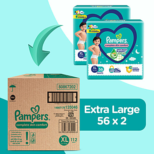 Pampers  Complete Skin Comfort Diaper Pants - XL, 12-17 Kg, 112 pcs  Anti-Rash Blanket, Lotion With Vitamin E & Aloe Vera