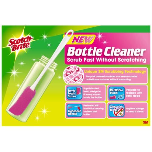 Scotch brite Bottle Cleaner Brush With Anti-bacterial Sponge & Non-Scratch Cleaning, 1 pc  