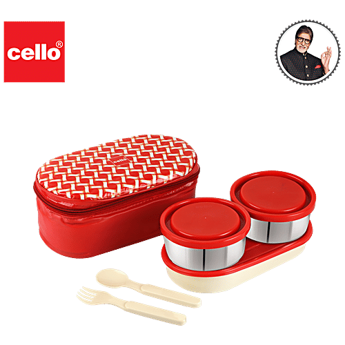 Cello Lunch Bag - With 3 Container, Big Bite, Red, 1.05 L  