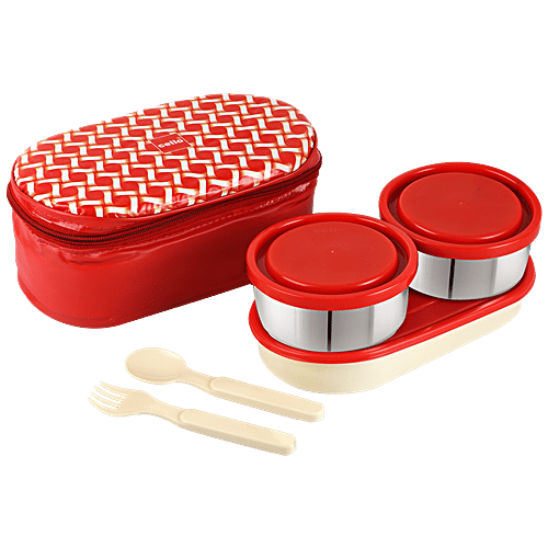 Cello Lunch Bag - With 3 Container, Big Bite, Red, 1.05 L  