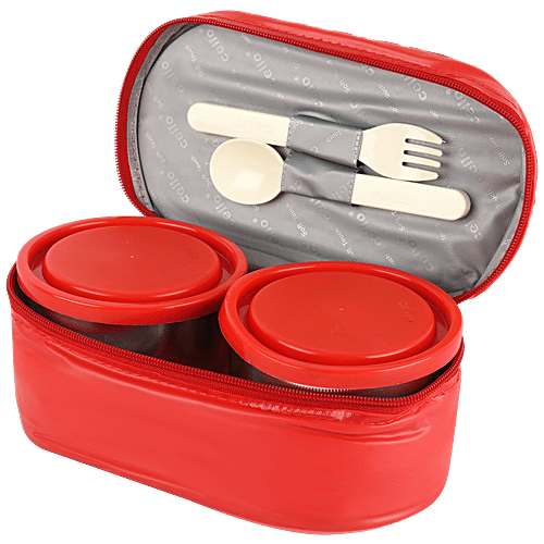 Cello Lunch Bag - With 3 Container, Big Bite, Red, 1.05 L  