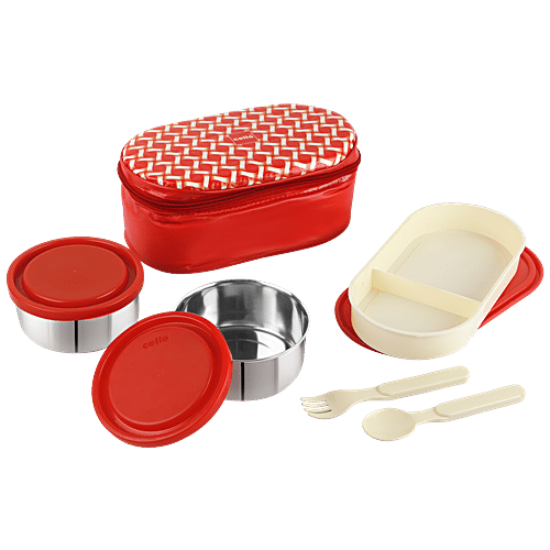 Cello Lunch Bag - With 3 Container, Big Bite, Red, 1.05 L  