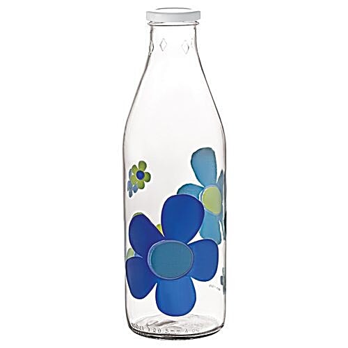 Cello Bottle - Bri Glass, With Cover, Blue Flower, 1 L  