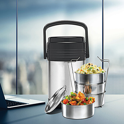Buy Milton Hot Meal 4 Insulated Thermosteel Lunch/Tiffin Box With Containers Silver Online at