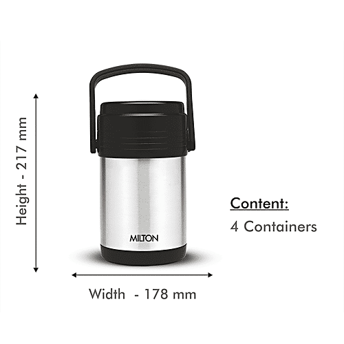 Buy Milton Hot Meal 4 Insulated Thermosteel Lunch/Tiffin Box With Containers Silver Online at