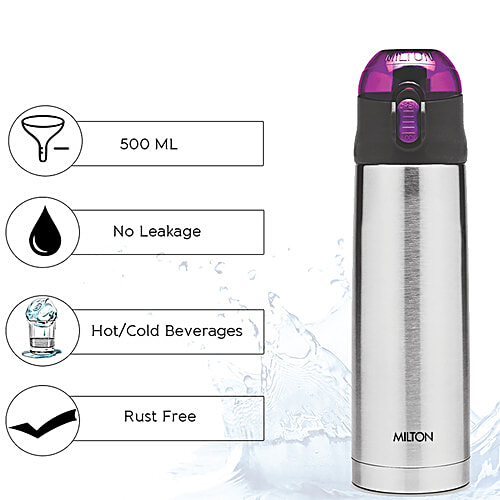 Milton Water Flask - Insulated Thermosteel, Purple, Crown, 500 ml  