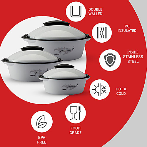 Milton Crisp Deluxe Insulated Thermoware Jr Casserole For Roti/Chapati Gift Set - Grey, 3 pcs (500 ml + 1.2 L + 2 L) 