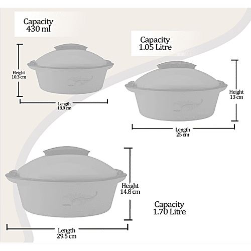 Milton Crisp Deluxe Insulated Thermoware Jr Casserole For Roti/Chapati Gift Set - Grey, 3 pcs (500 ml + 1.2 L + 2 L) 