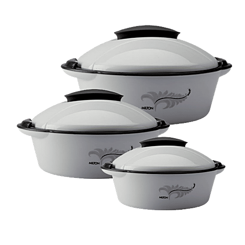 Milton Crisp Deluxe Insulated Thermoware Jr Casserole For Roti/Chapati Gift Set - Grey, 3 pcs (500 ml + 1.2 L + 2 L) 