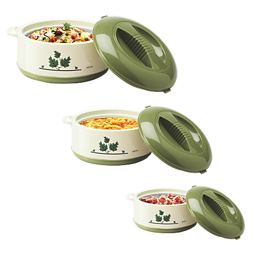 Milton Orchid Insulated Thermoware Jr Casserole For Roti/Chapati Gift Set - Green, 3 pcs (450 ml + 850 ml + 1.5 L) 