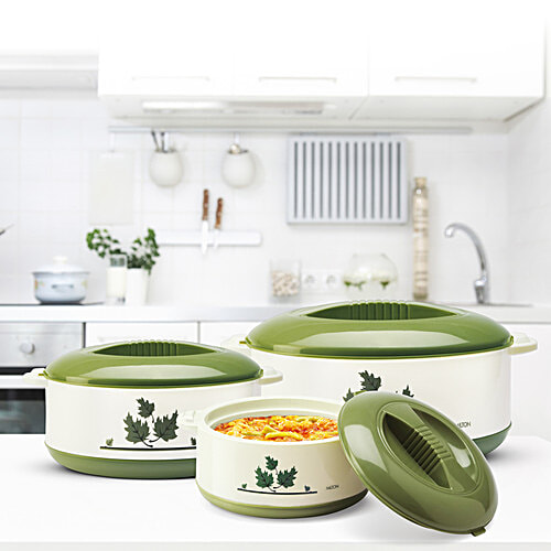 Milton Orchid Insulated Thermoware Jr Casserole For Roti/Chapati Gift Set - Green, 3 pcs (450 ml + 850 ml + 1.5 L) 