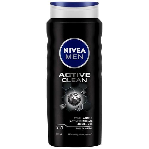 Nivea Men Active Clean Shower Gel With Active Charcoal For Body, Face & Hair, 500 ml  