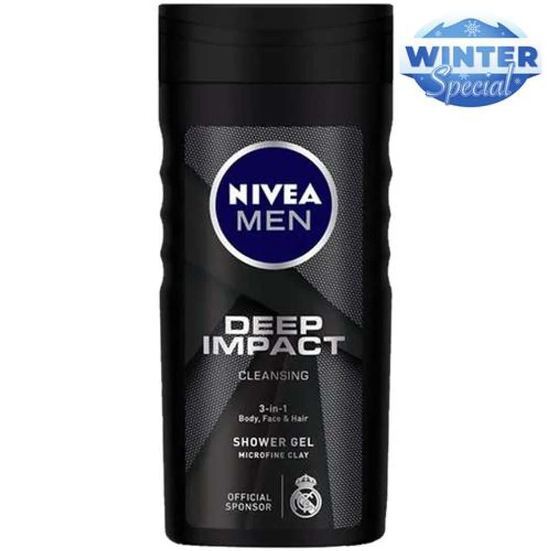 NIVEA Deep Impact, 3-In-1 Shower Gel For Body, Face & Hair, With Microfine Clay, 250 ml 