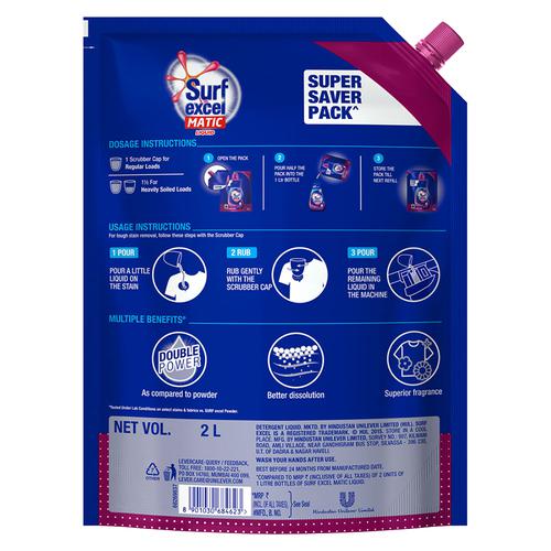 Surf Excel Detergent - Liquid, Matic, Front Load, 2 L Pouch 