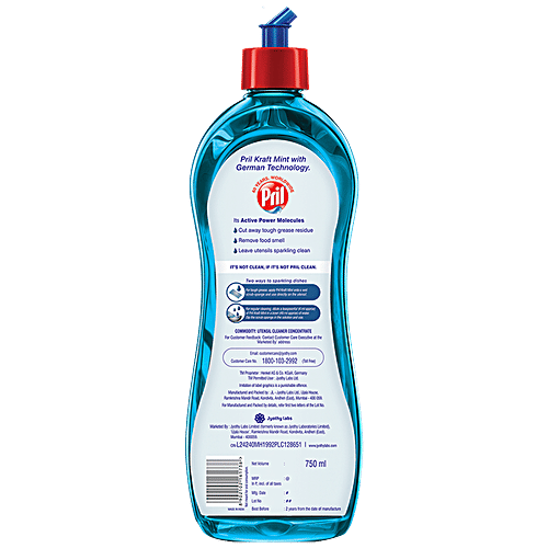Pril Dishwash Liquid Gel - Kraft Mint, 750 ml  Cuts Away Tough Grease Residue