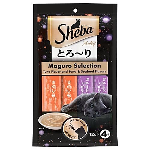 Sheba Melty Maguro Selection Tuna Flavour Tuna & Seafood Flavours Cat Snack, 48 g Pouch Hand Feed