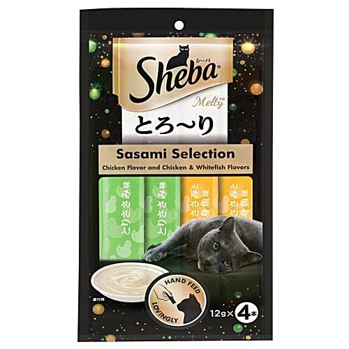 SHEBA Cat Snack - Chicken & Chicken, Whitefish Flavour, Melty, Premium, 48 g  