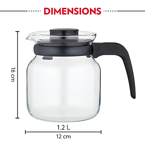 Borosil Carafe With Strainer In Lid - IH11KF12212, 1.2 L Oven, Microwave & Dishwasher Safe