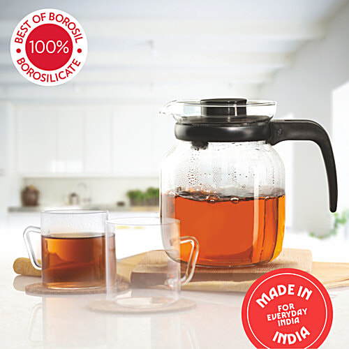 Borosil Carafe With Strainer In Lid - IH11KF12212, 1.2 L Oven, Microwave & Dishwasher Safe