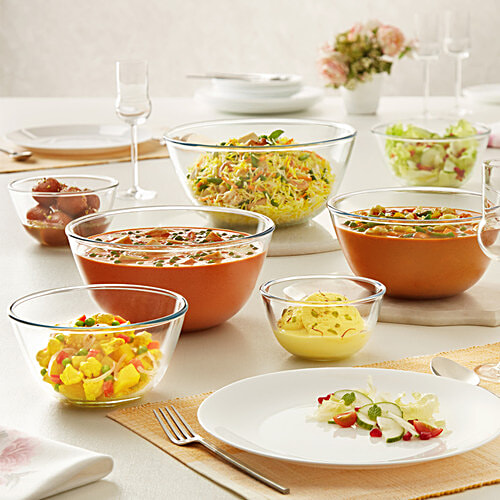 Borosil Serving & Mixing Borosilicate Glass Bowl For Kitchen & Dinning, 2 pcs (1.3 L + 2.5 L) Multipurpose Bowl for Mixing Dough Salad, Batter, Pasta, Microwave & Dishwasher Safe