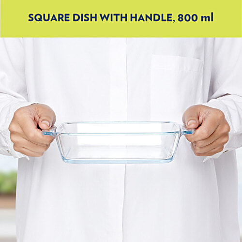 Borosil Square Dish With Handle - IH22DH16180, 800 ml Microwave & Dishwasher Proof