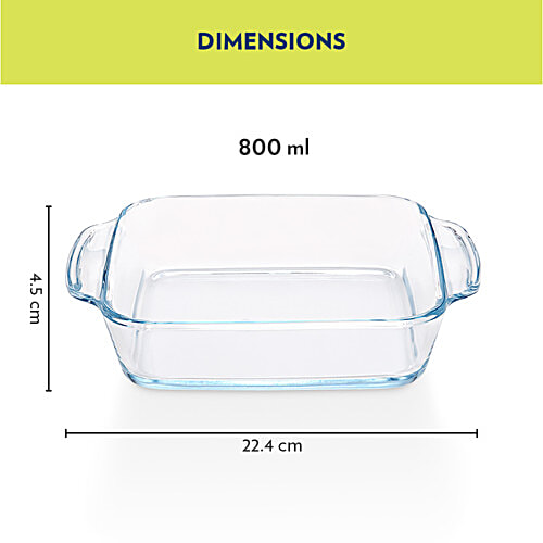 Borosil Square Dish With Handle - IH22DH16180, 800 ml Microwave & Dishwasher Proof