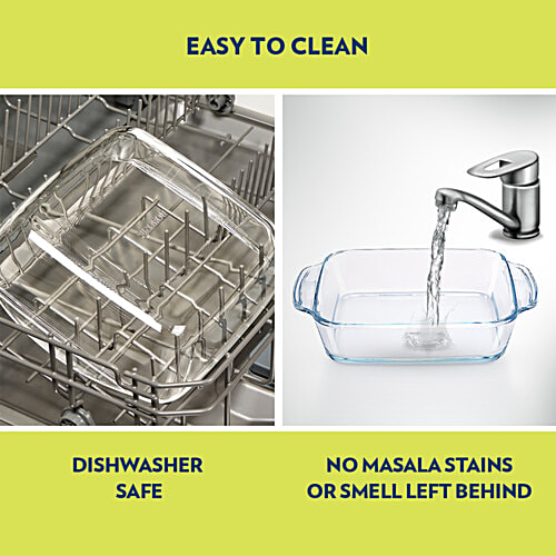 Borosil Square Dish With Handle - IH22DH16180, 800 ml Microwave & Dishwasher Proof