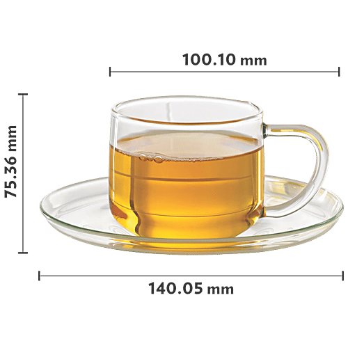 Borosil Piccolo Cup & Saucer - IH77CS01115, 150 ml (Set of 6) Dishwasher Proof, Food Safe